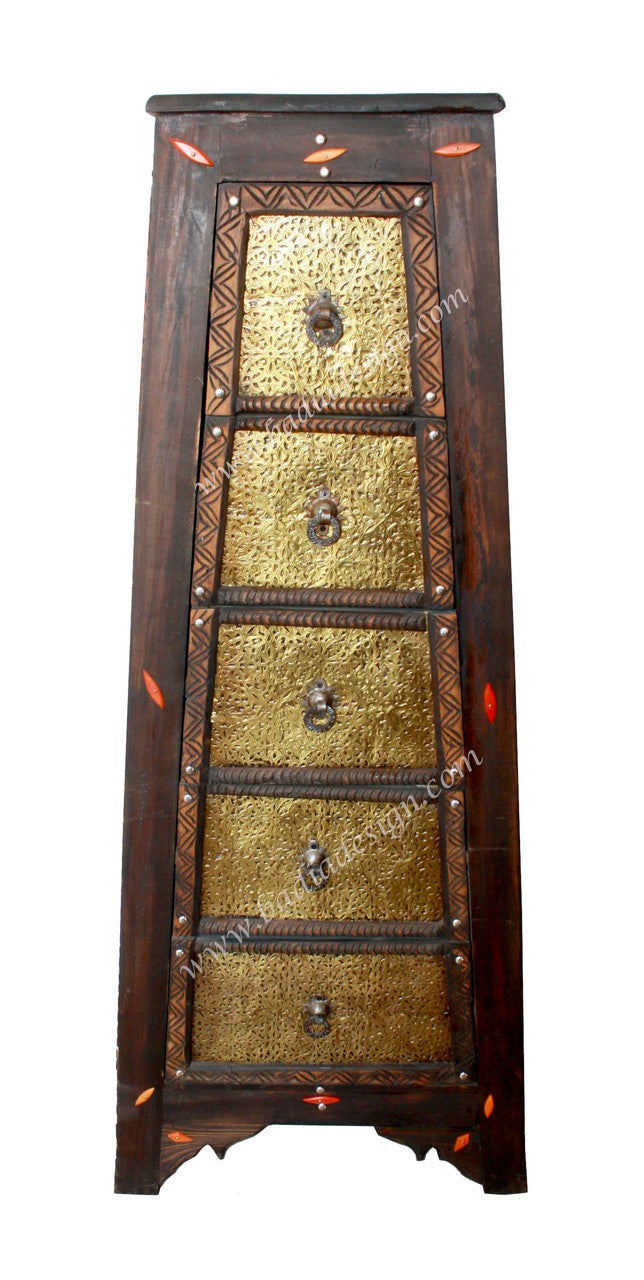 Tall Pyramid Shaped Metal and Bone Cabinet