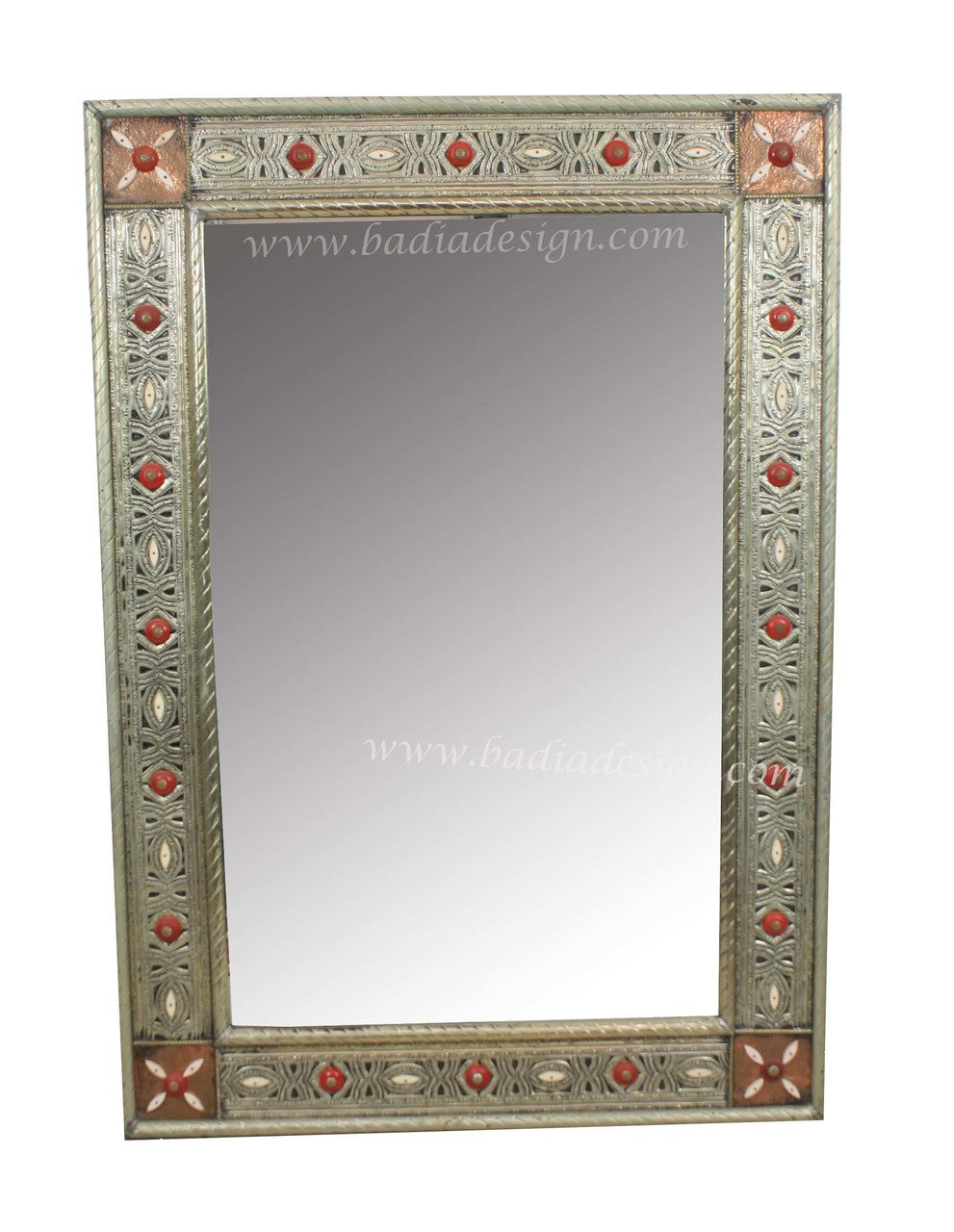 Embossed Metal and Bone Inlay Mirror