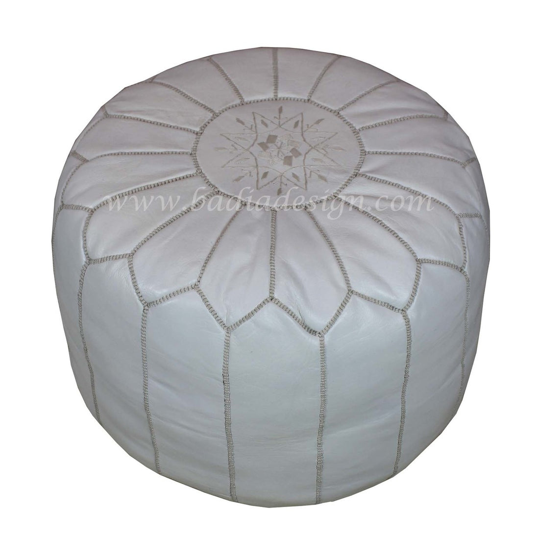 Moroccan White Round Leather Ottoman