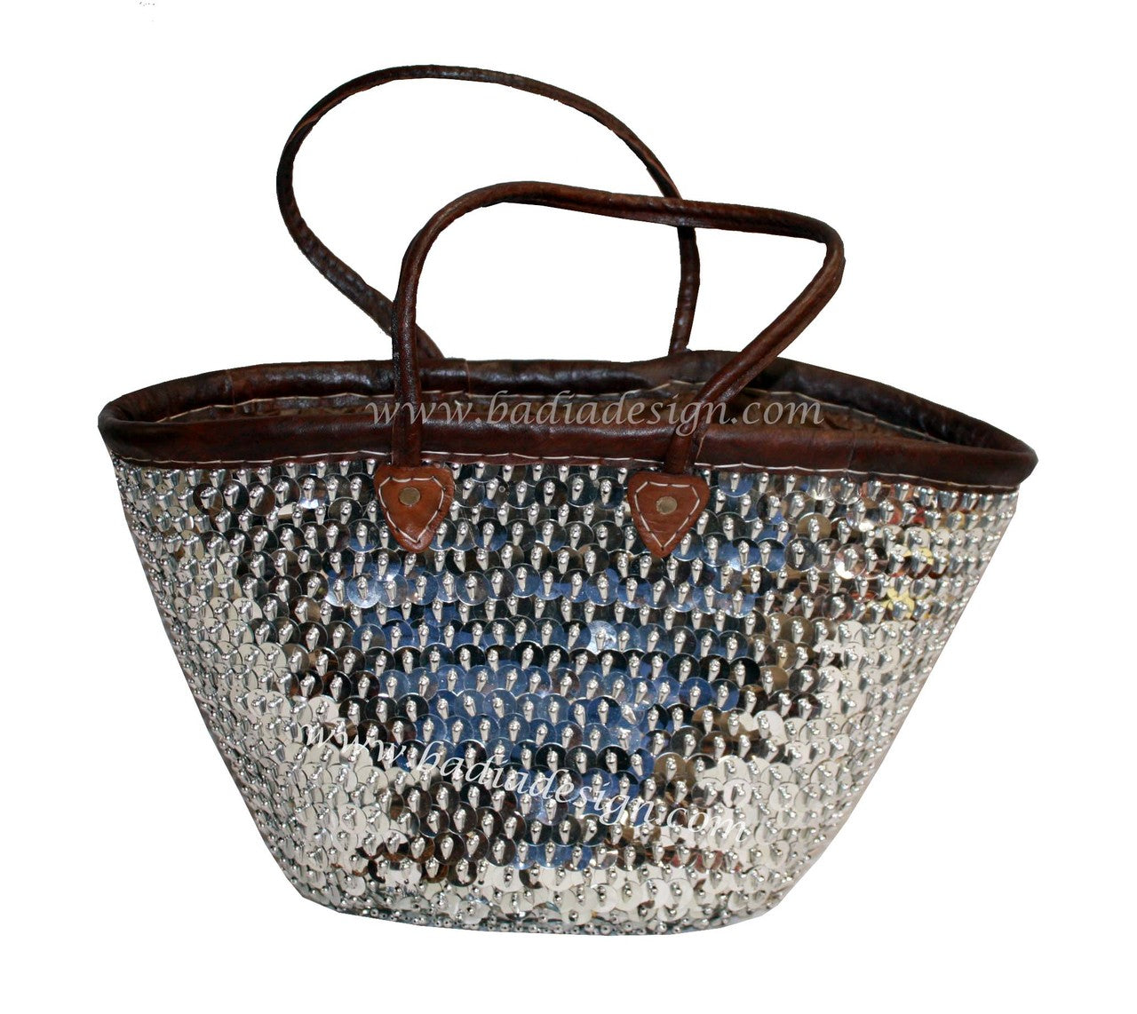 Silver Beaded Straw Handbag
