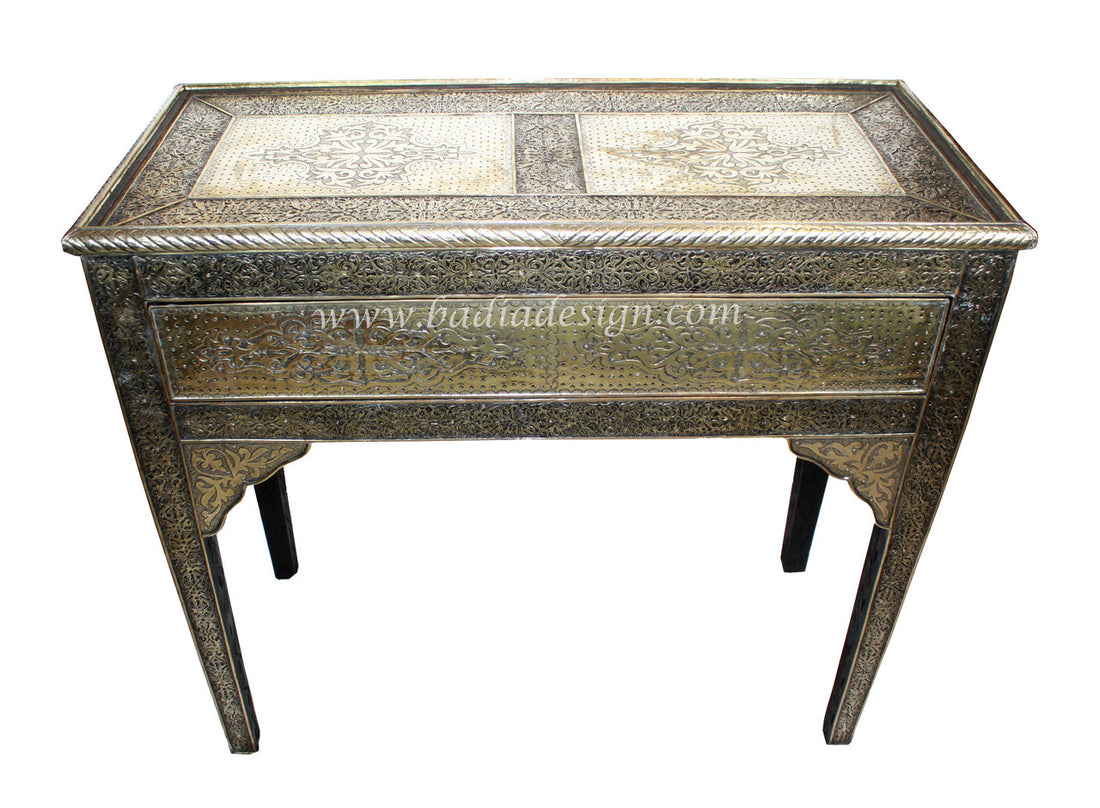 Embossed Nickel Metal Cabinet Table