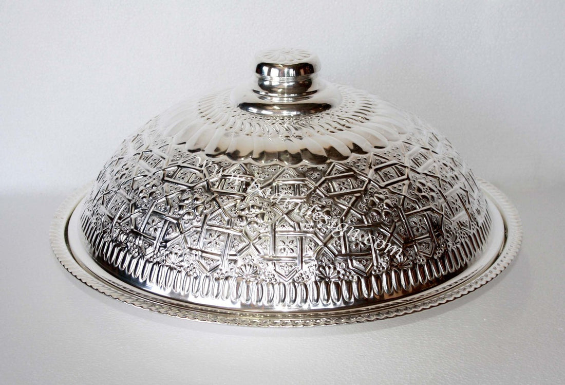 Embossed Brass and Silver Plated Platter with Lid