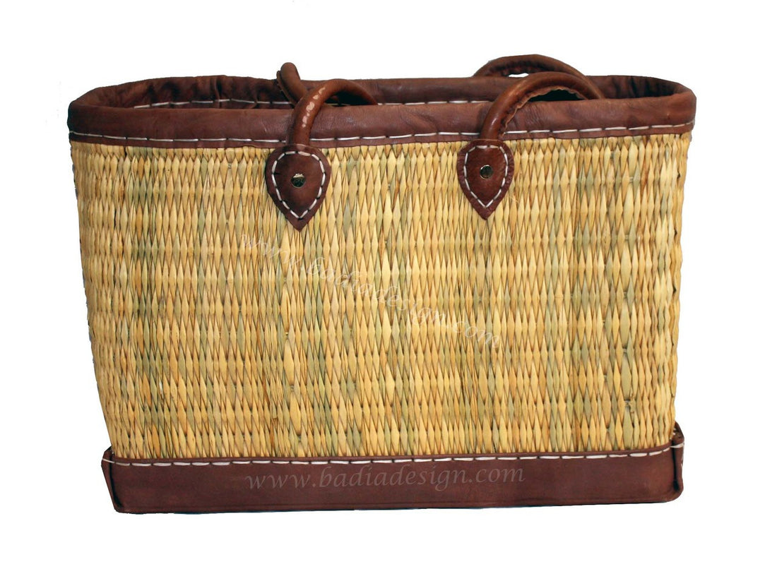 Moroccan Handwoven Straw Handbag with Brown Leather Handle