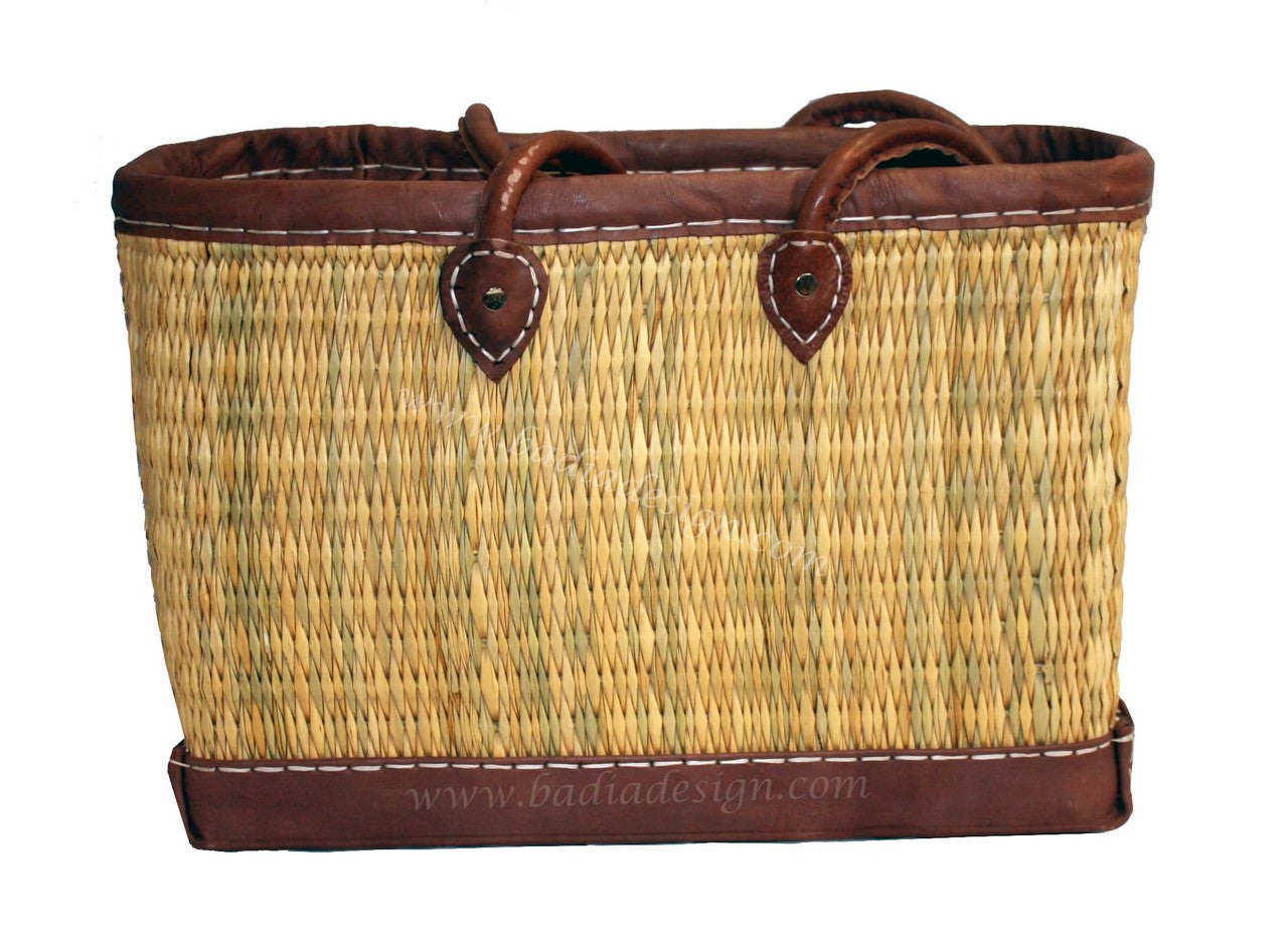 Moroccan Handwoven Straw Handbag with Brown Leather Handle