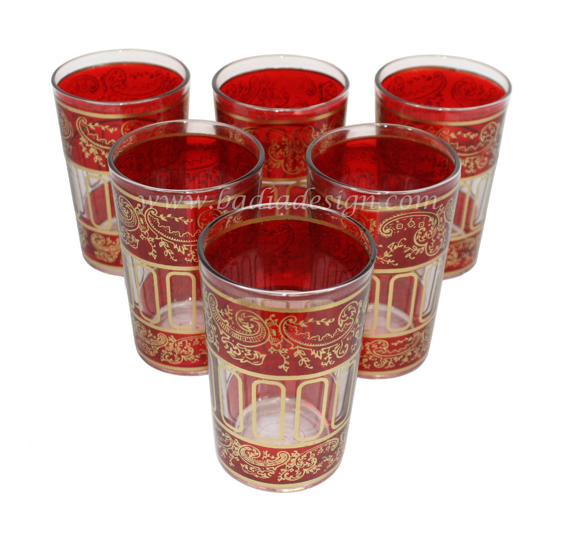 Gold Motif Moroccan Tea Glass Set - Pack of 6
