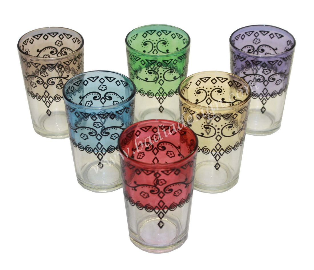 Floral Motif Multi Color Tea Glass Set - Pack of 6