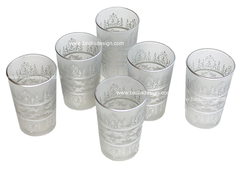 Silver Motif Frosted Tea Glass Set - Pack of 6