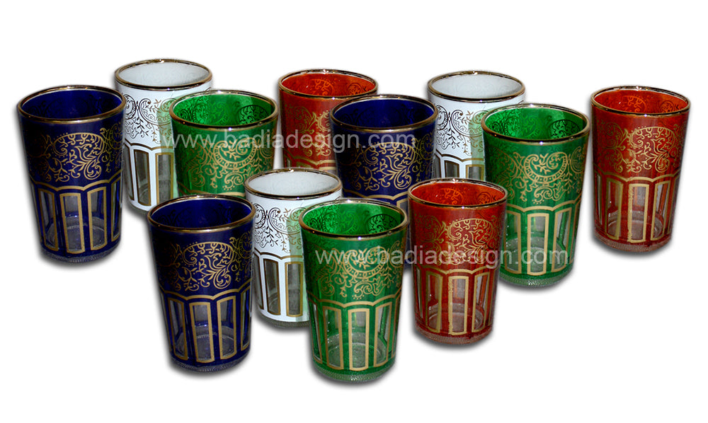 Gold Motif Multi-Color Tea Glass Set - Pack of 12