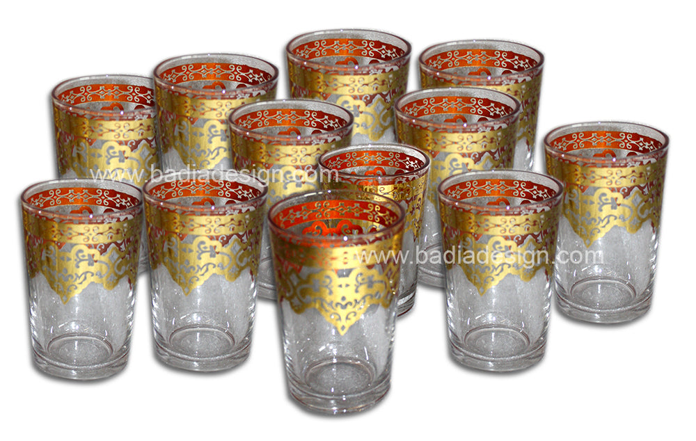Gold Color Motif Clear Moroccan Tea Glass Set - Pack of 12