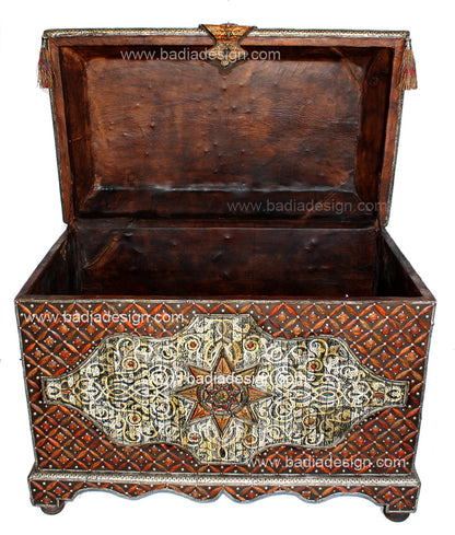 Vintage Embossed Metal and Bone Inlay Trunk