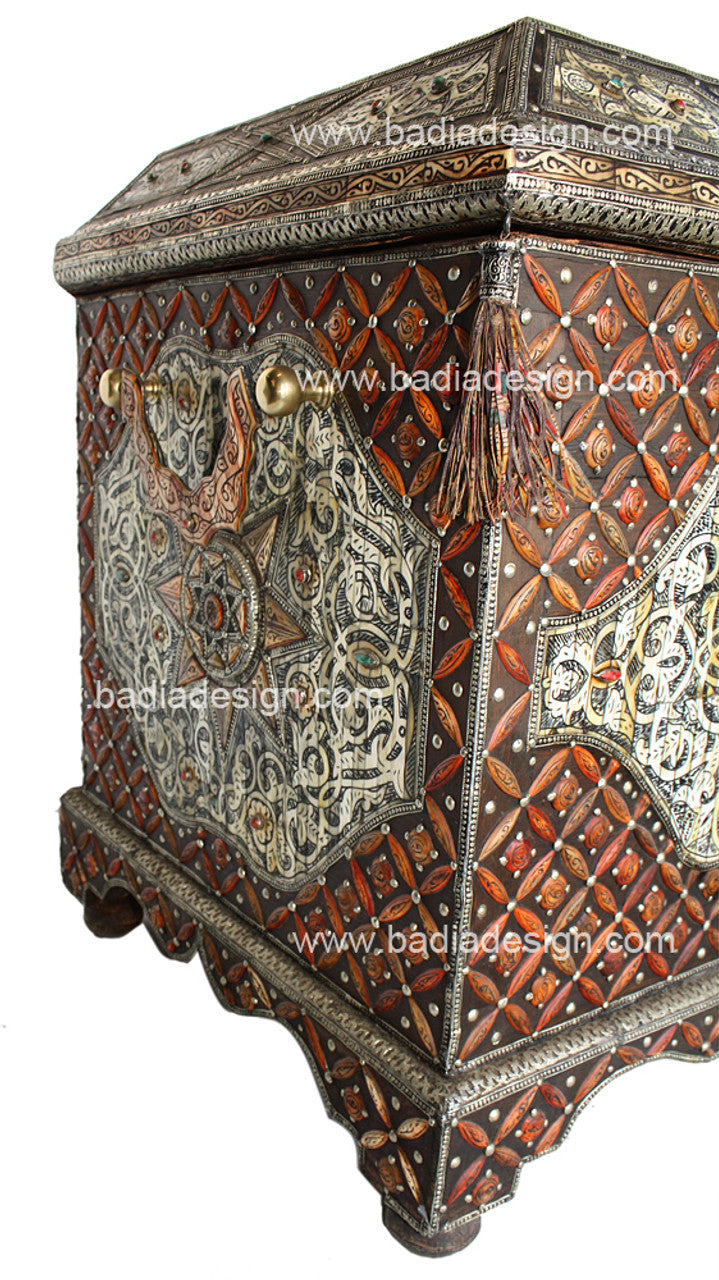 Vintage Embossed Metal and Bone Inlay Trunk