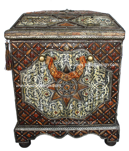 Vintage Embossed Metal and Bone Inlay Trunk