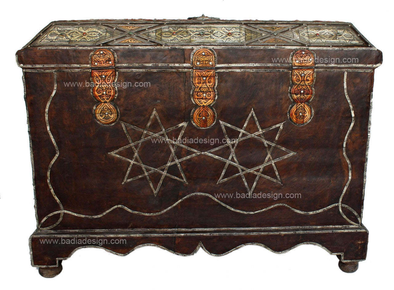 Vintage Embossed Metal and Bone Inlay Trunk