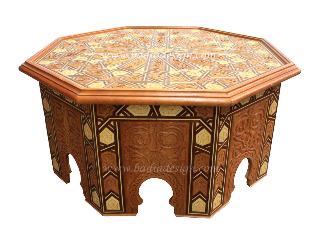 Moroccan Hand Carved Wooden Table