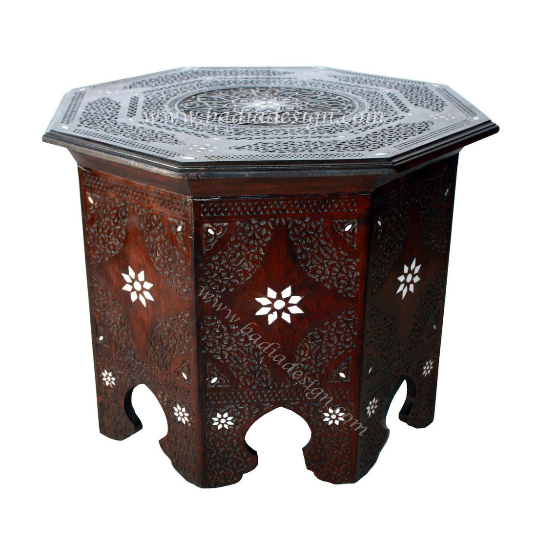 Mother of Pearl Inlay Wooden Side Table