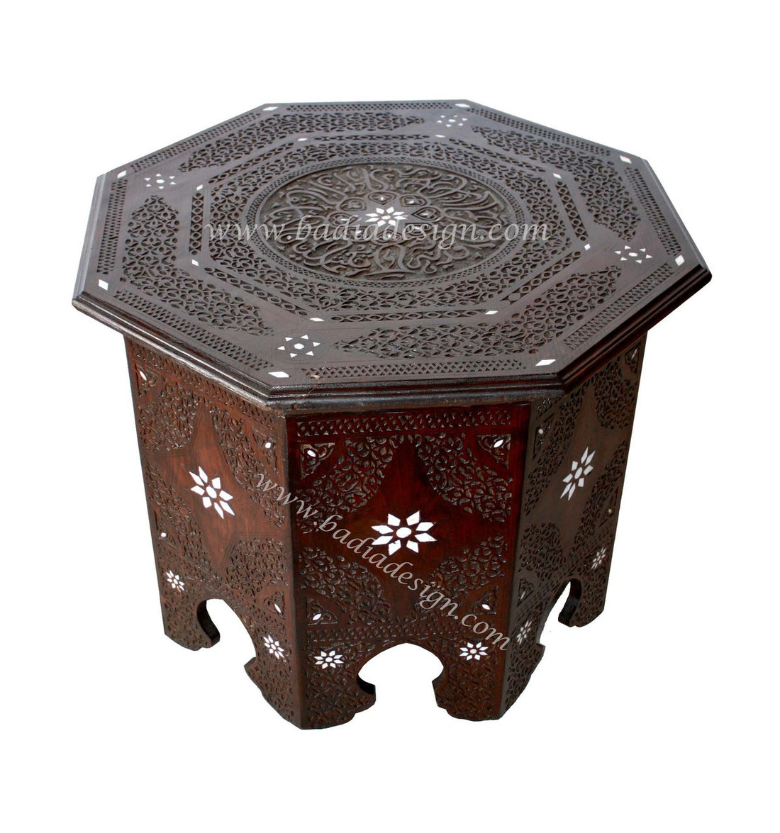 Mother of Pearl Inlay Wooden Side Table