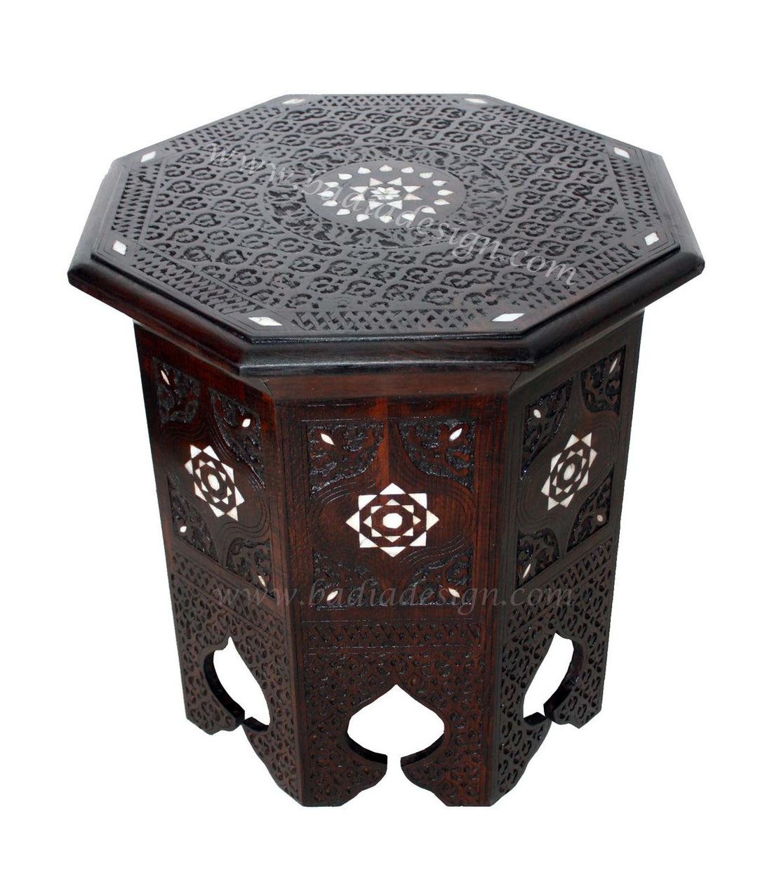 Mother of Pearl Inlaid Wooden Side Table