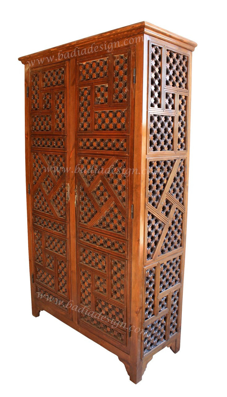 Tall Moucharabieh Carved Wood Cabinet