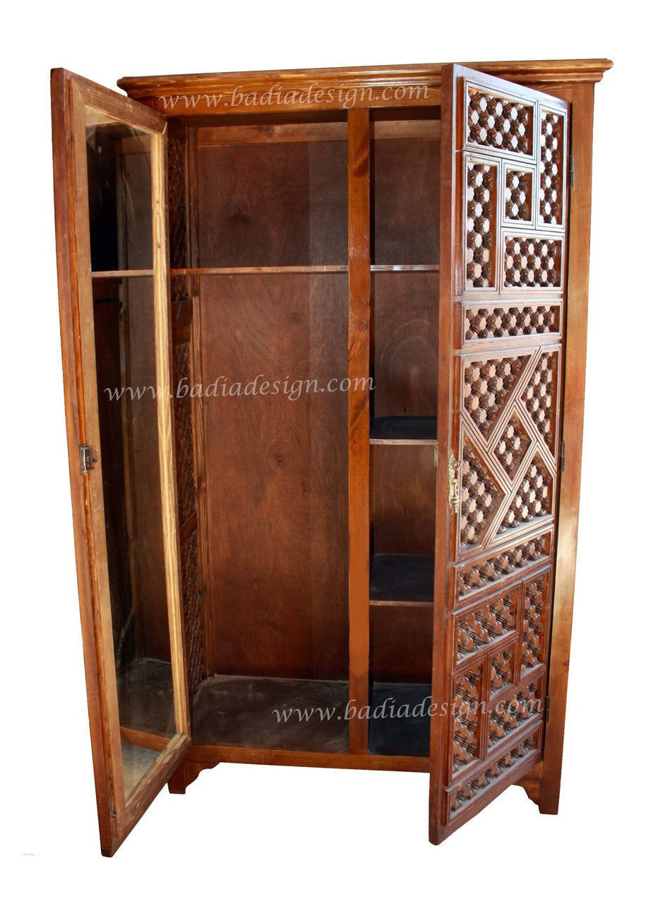 Tall Moucharabieh Carved Wood Cabinet