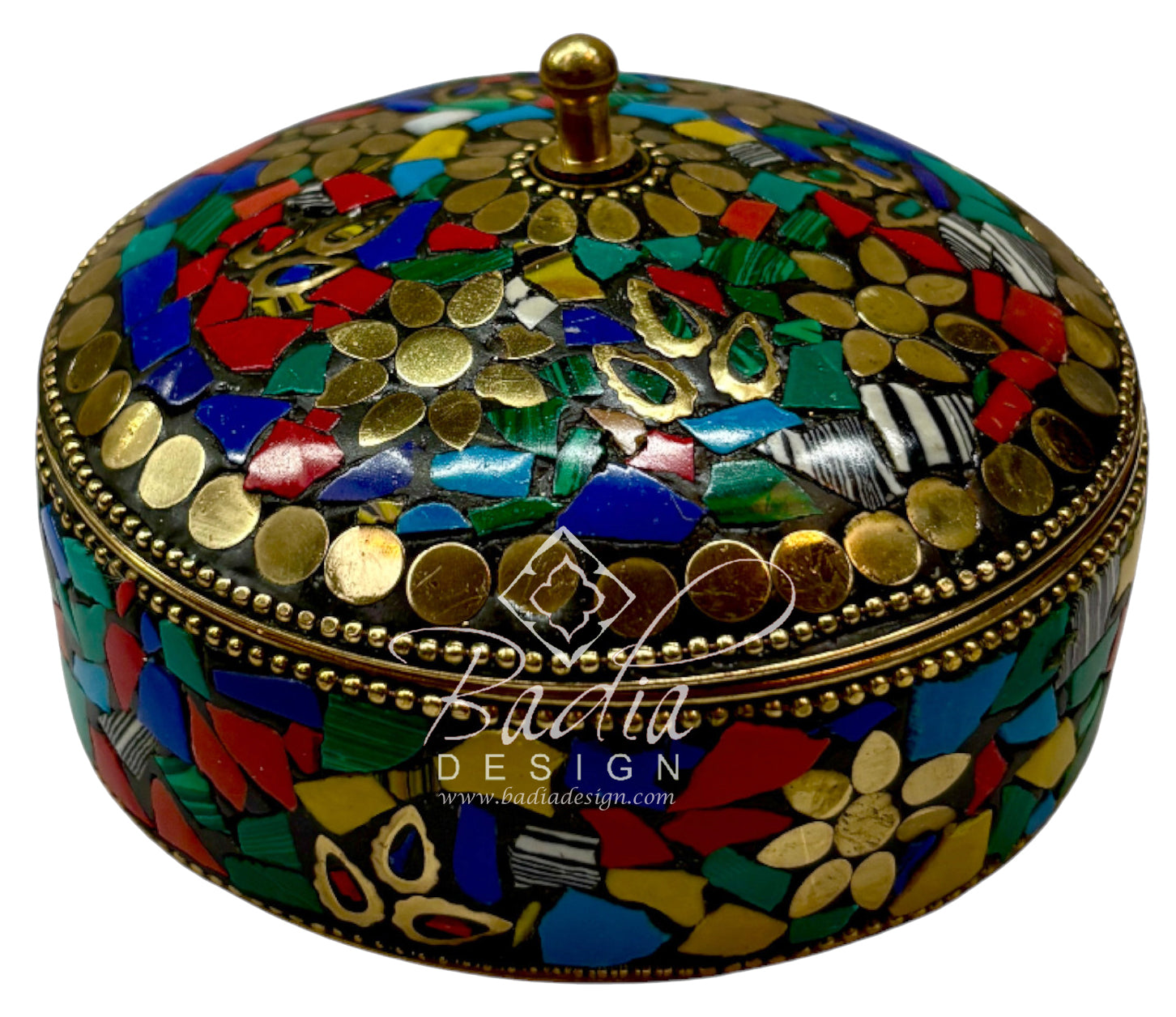 Moroccan Multi-Color Resin Container with Gold Metal Detail