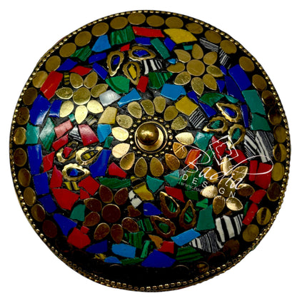 Top View of Moroccan Multi-Color Resin Container with Gold Metal Detail