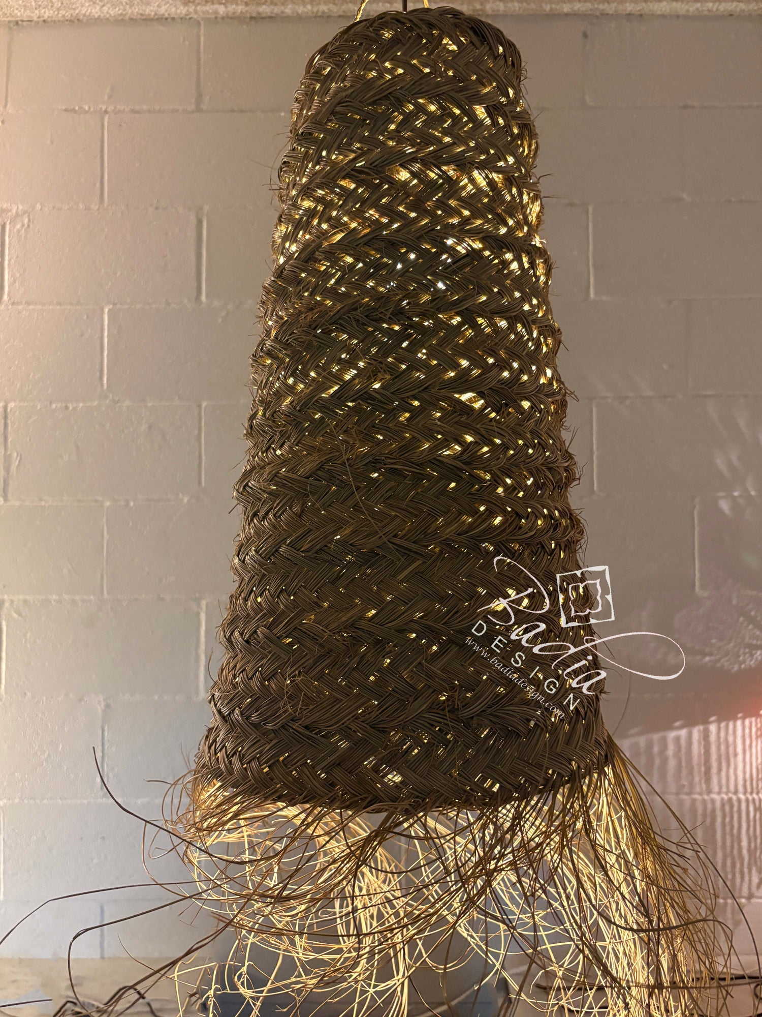 Tall Cone Shaped Raffia Lantern