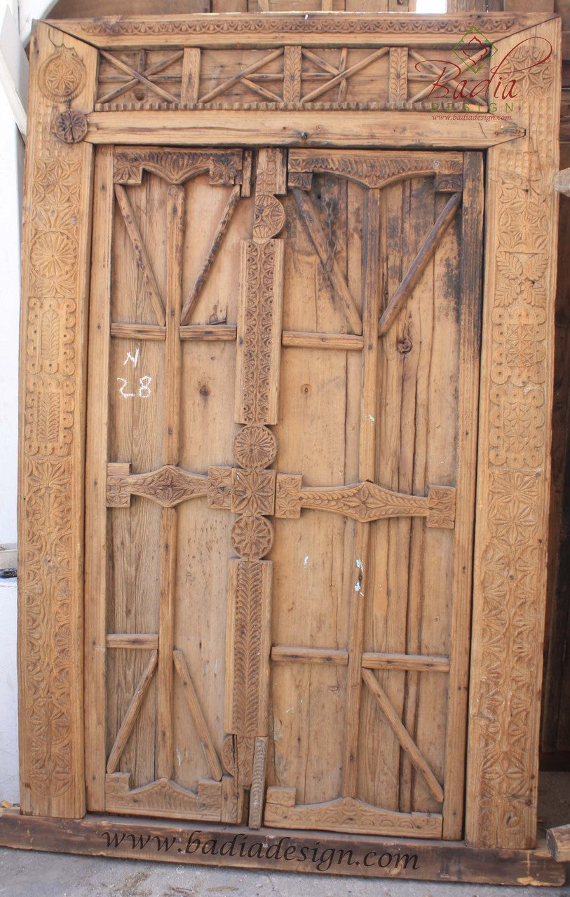 Vintage Hand Carved Wooden Door