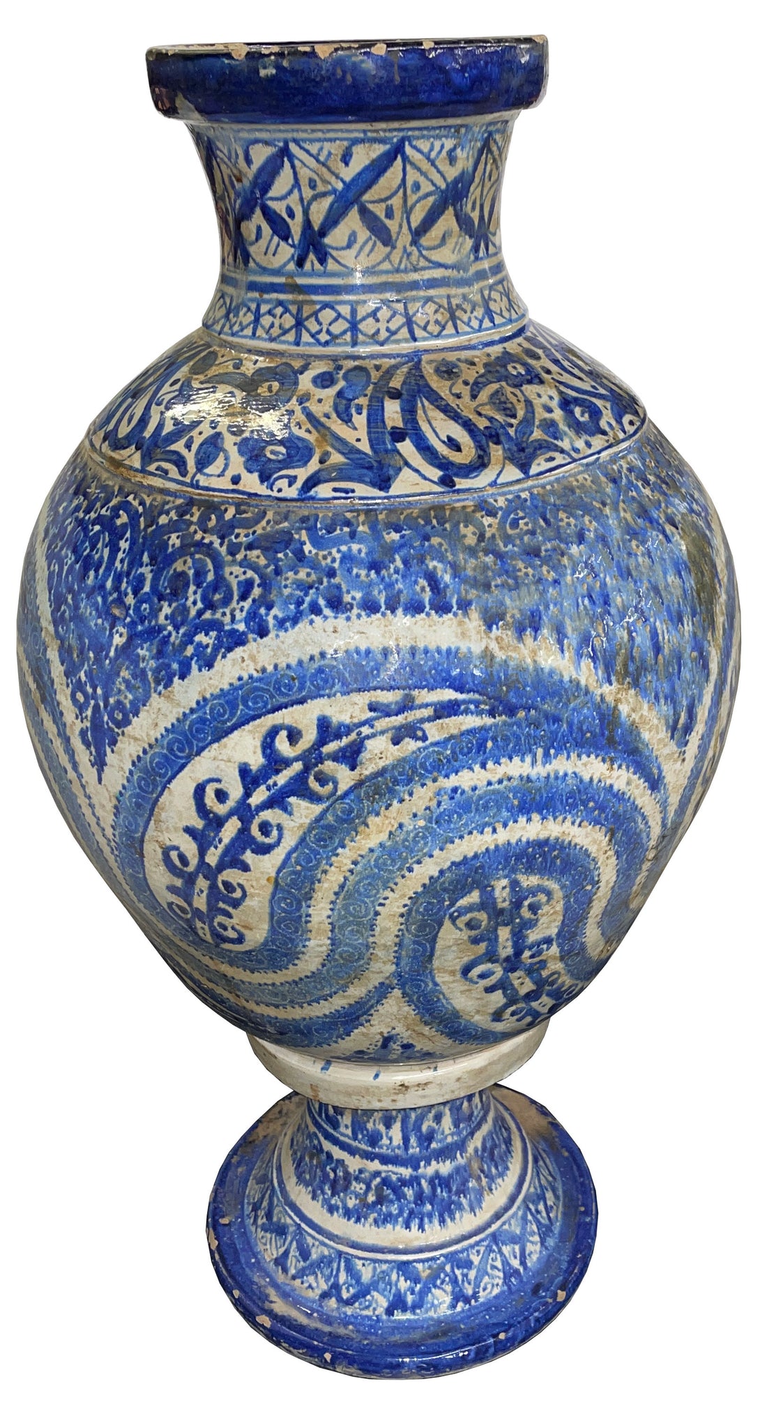 Moroccan Blue and White Vintage Ceramic Urn