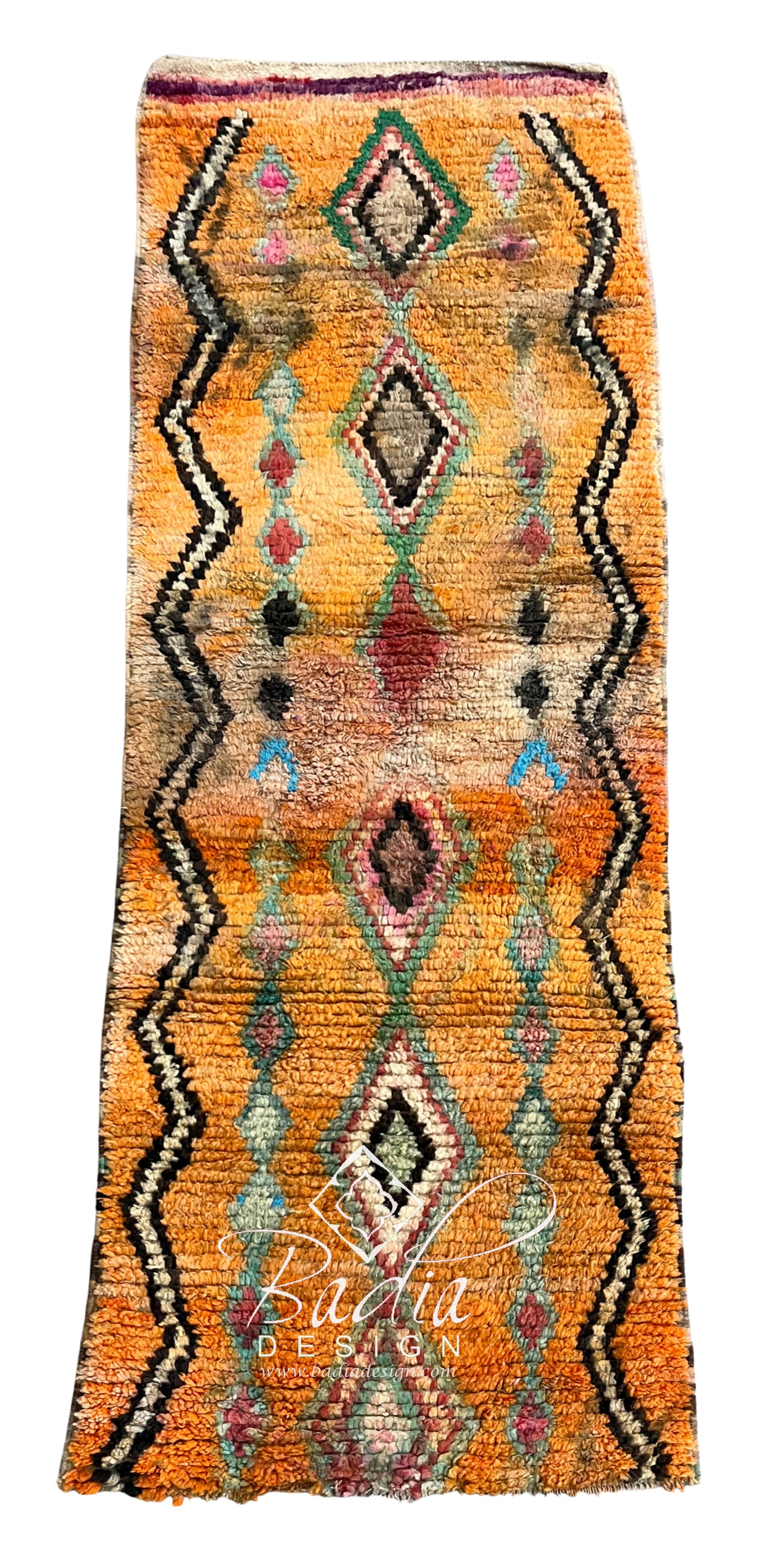 Orange Moroccan Runner Rug with Geometric Designs