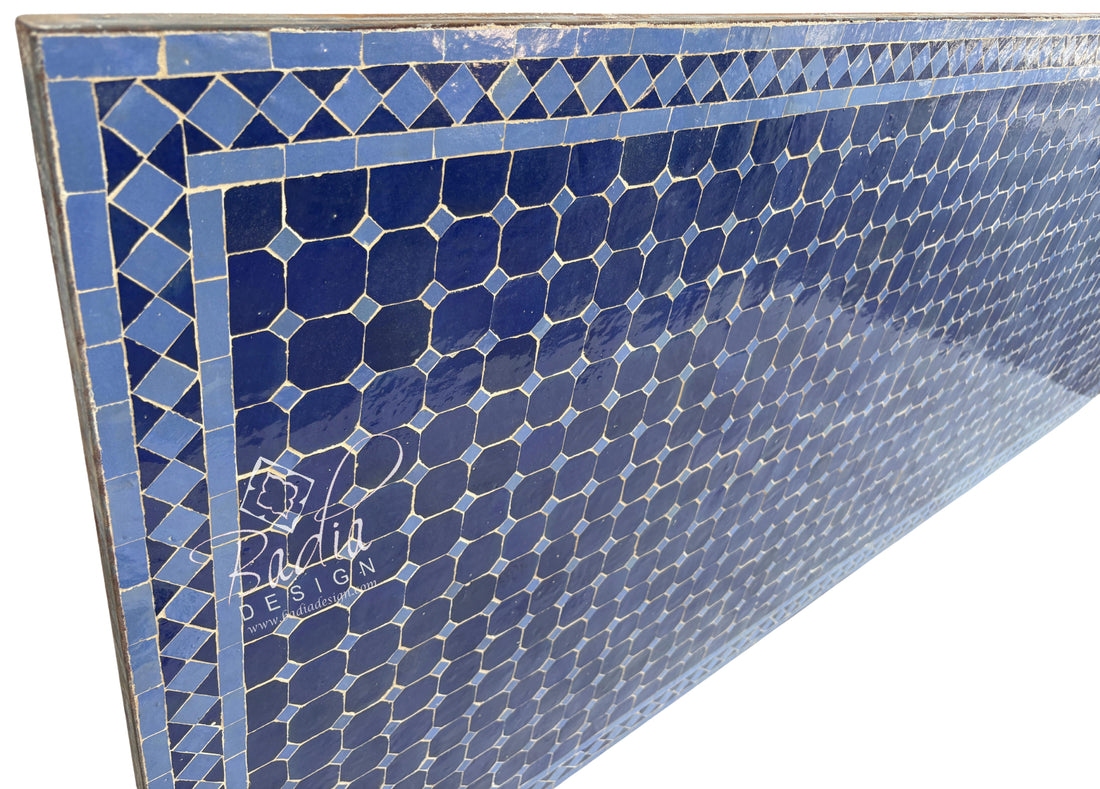 40"W x 96"L Blue Rectangular Tile Table Top
