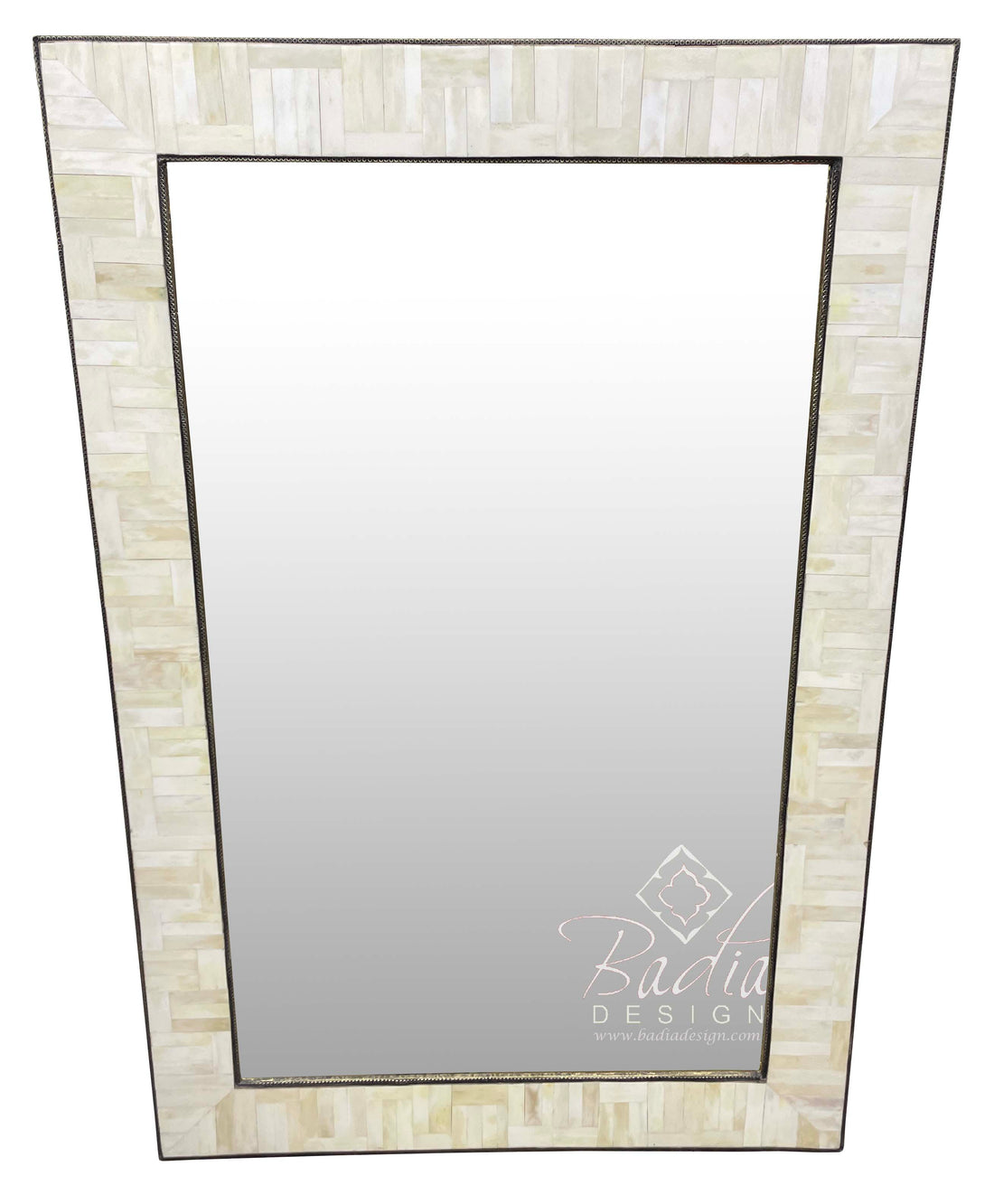 Embossed Metal and White Bone Inlay Mirror