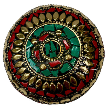 Red and Green Resin Container with Gold Metal Detail