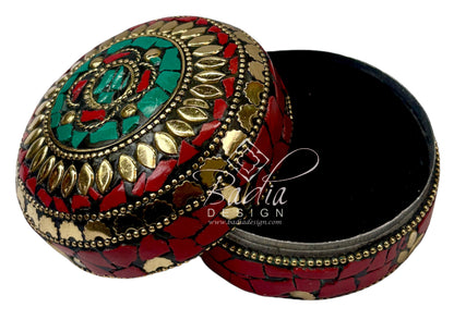 Red and Green Resin Container with Gold Metal Detail