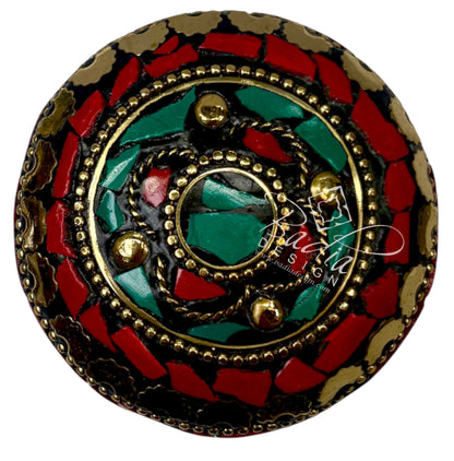 Red and Green Resin Container with Gold Metal Detail