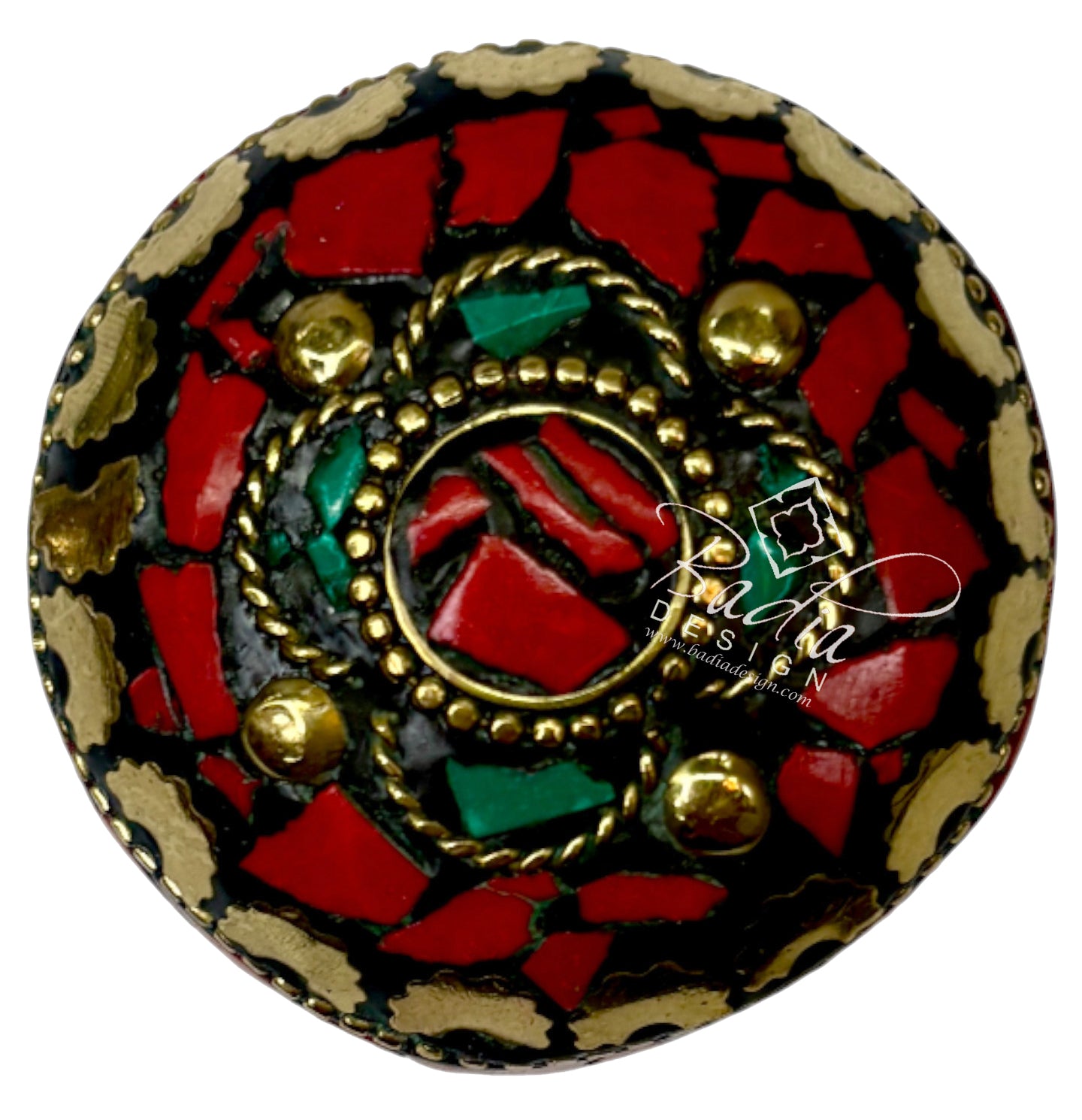 Red and Green Resin Container with Gold Metal Detail