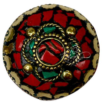 Red and Green Resin Container with Gold Metal Detail