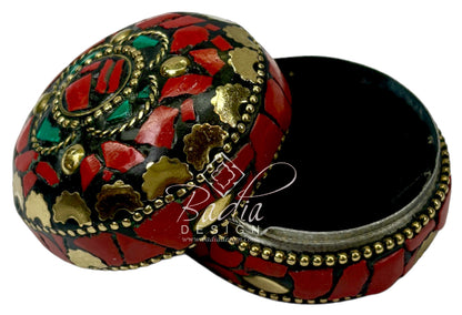 Red and Green Resin Container with Gold Metal Detail