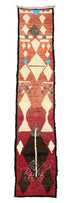 Red Moroccan Runner Rug with Cream Geometric Designs
