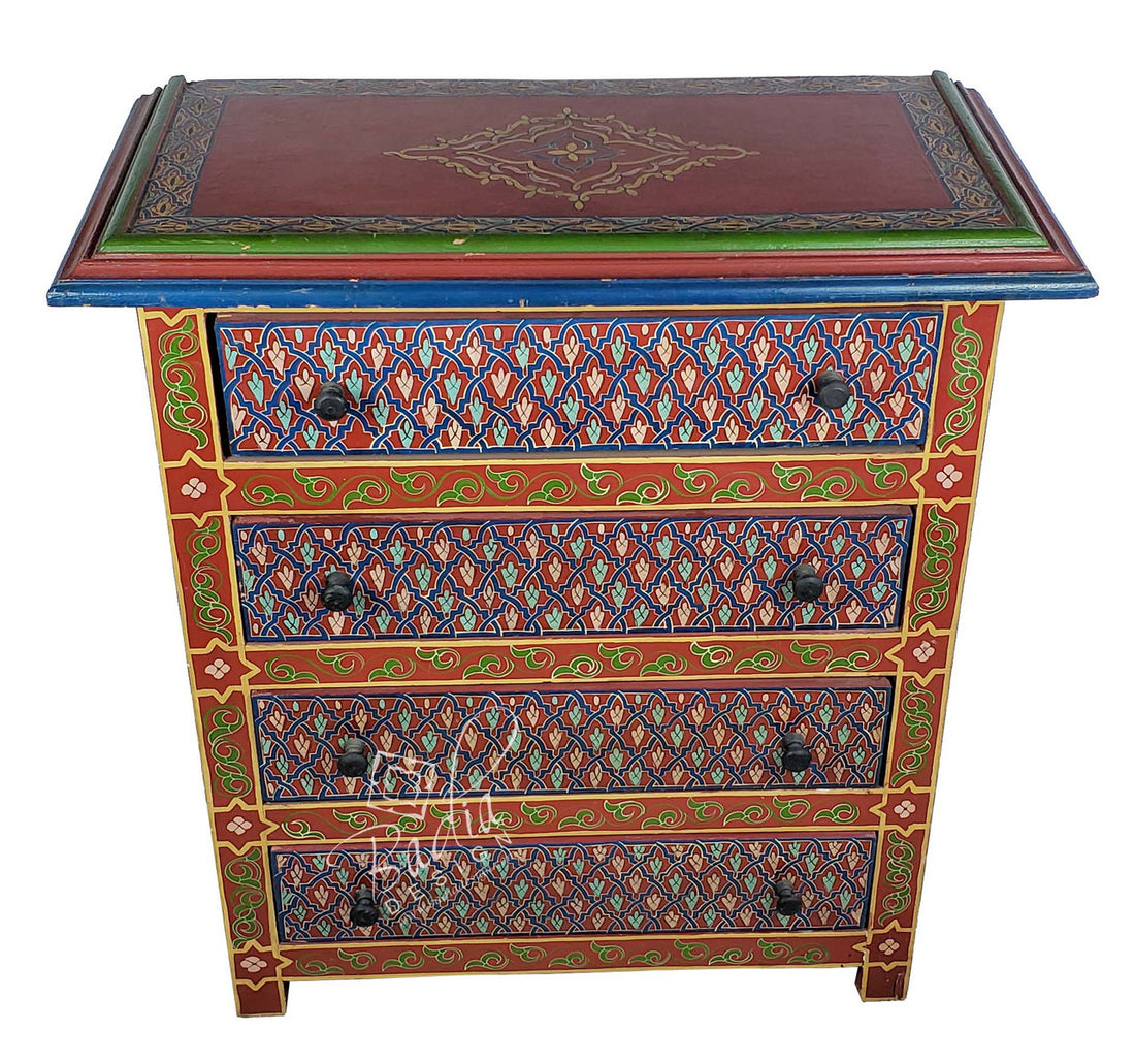 Red Vintage Hand Painted Wooden Dresser Cabinet