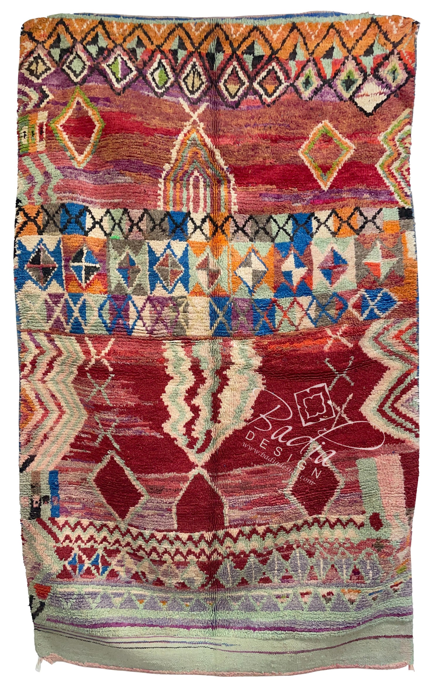 Red Multi-Color Moroccan Rug with Tribal Designs
