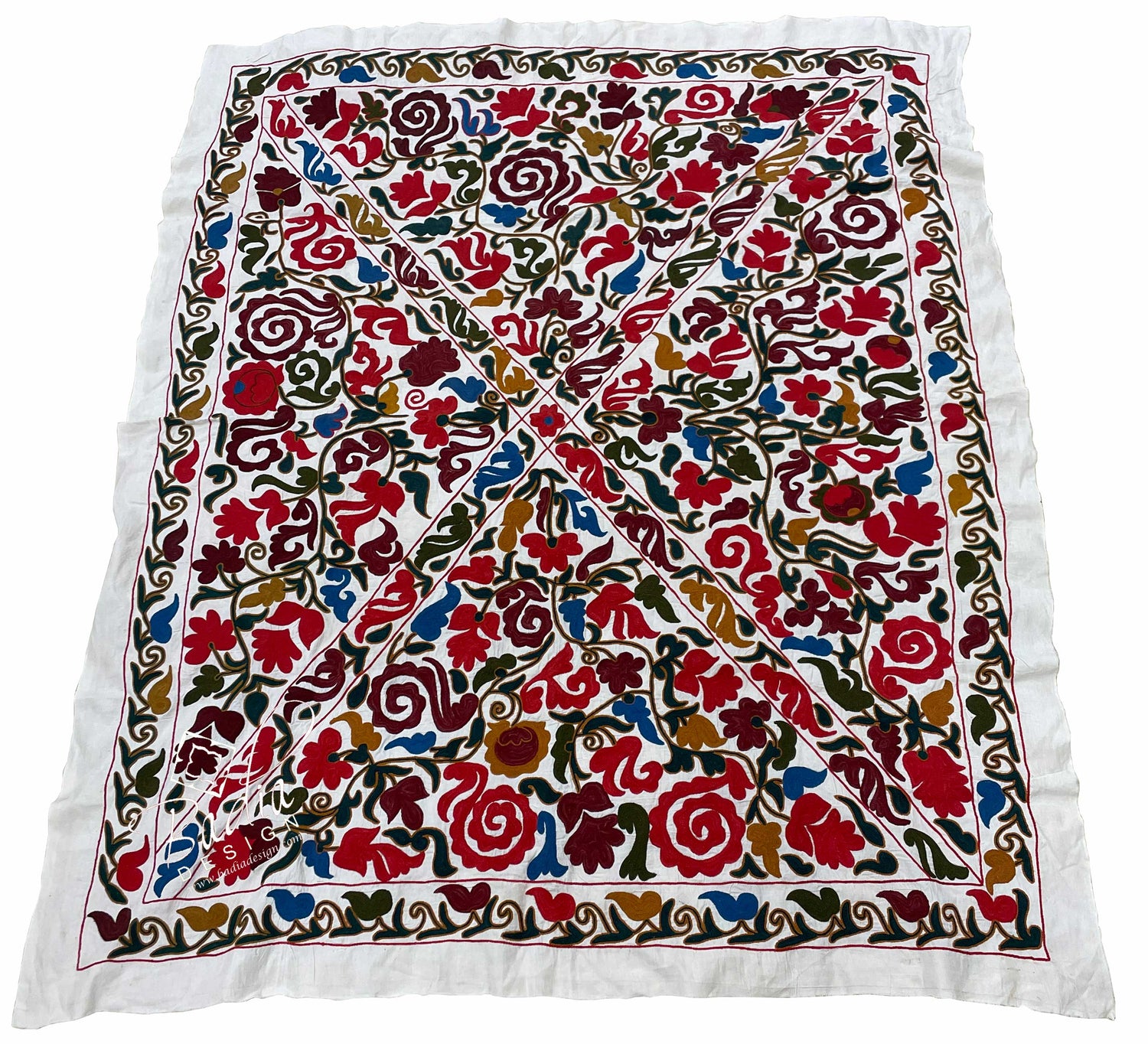 Red Multi-Color Suzani Quilt Blanket