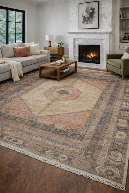 Berber Beige Rug with Geometric Designs