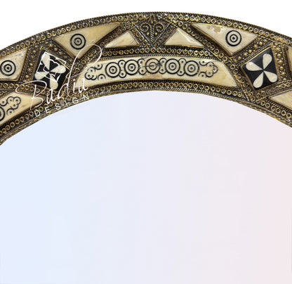 Round Mirror with Metal and Bone Inlay