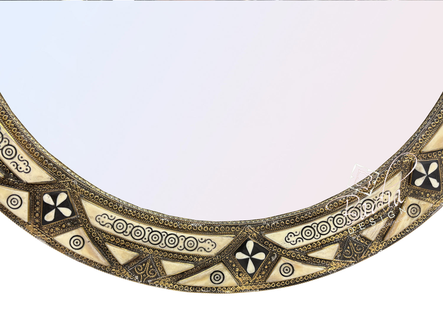 Round Mirror with Metal and Bone Inlay