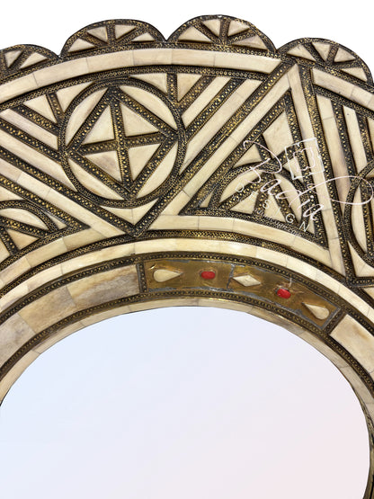 Round Mirror with Metal and Bone Inlay