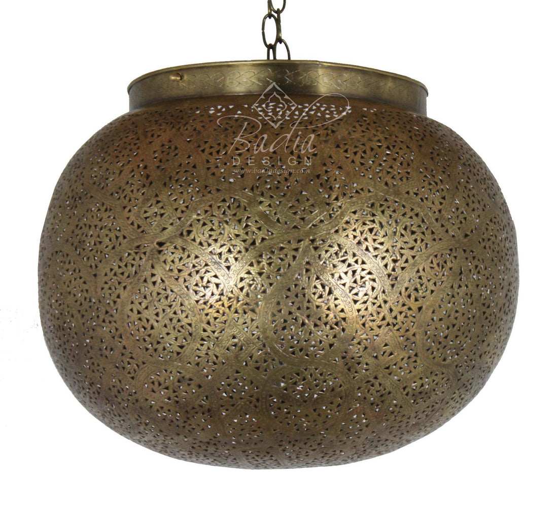 Round Brass Hanging Light with Open Top