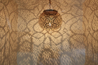 Round Brass Hanging Light with Open Top