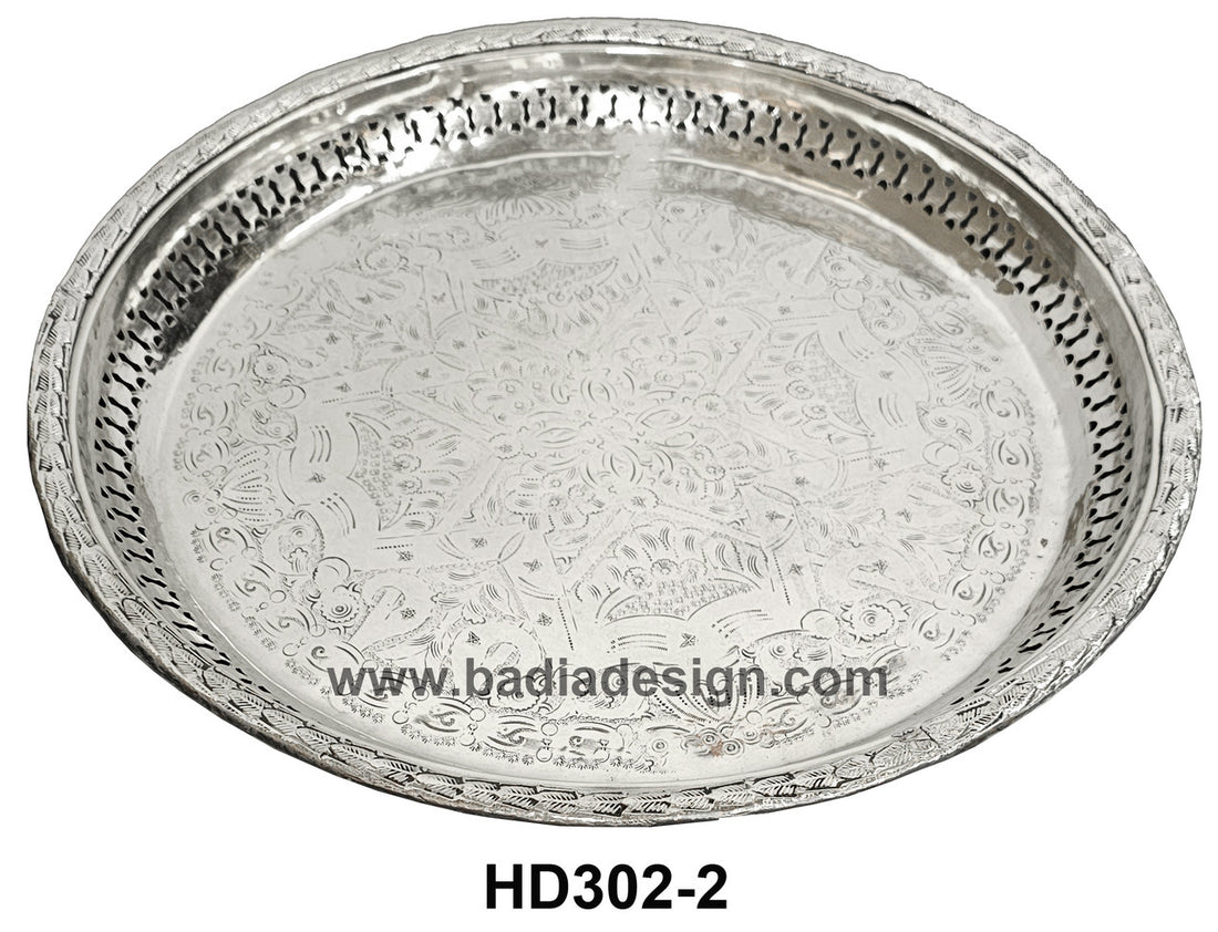 Brass Round Engraved Silver Trays