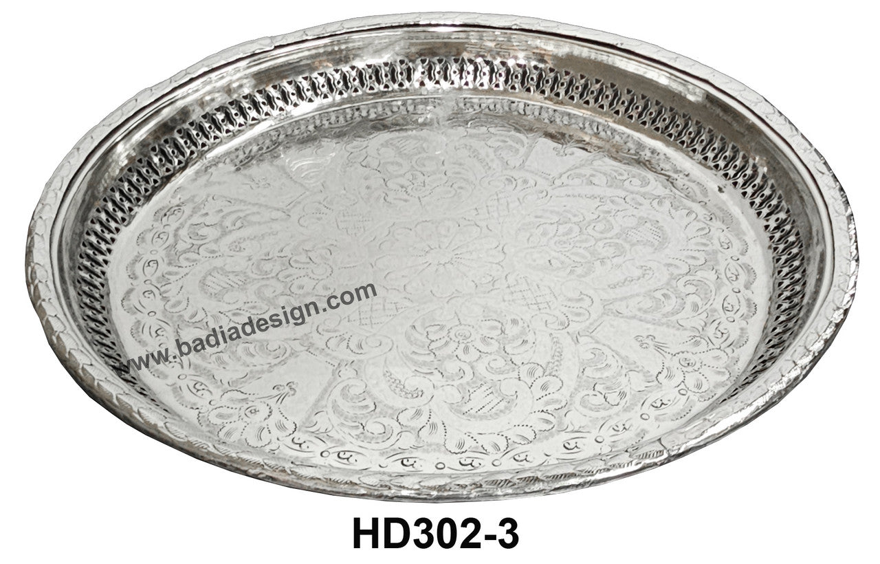 Brass Round Engraved Silver Trays