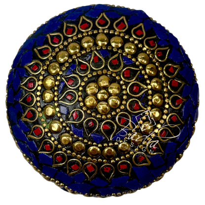 Round Decorative Container in Deep Blue and Gold